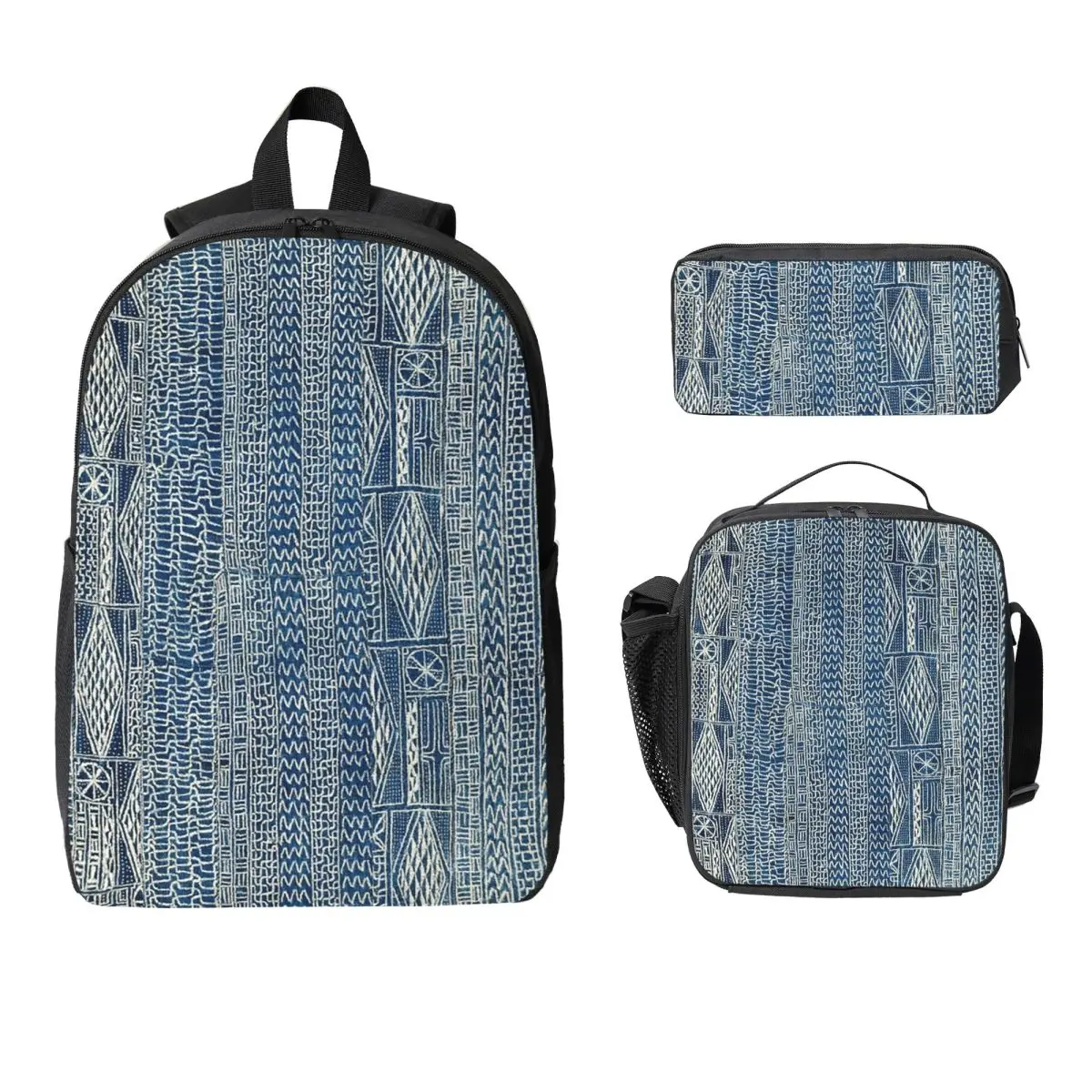 

Ndop Cameroon West African Textile Backpack BookBag School Bag Computer Shoulder Bags 3ps Insulated Lunch Bag Pencil Case