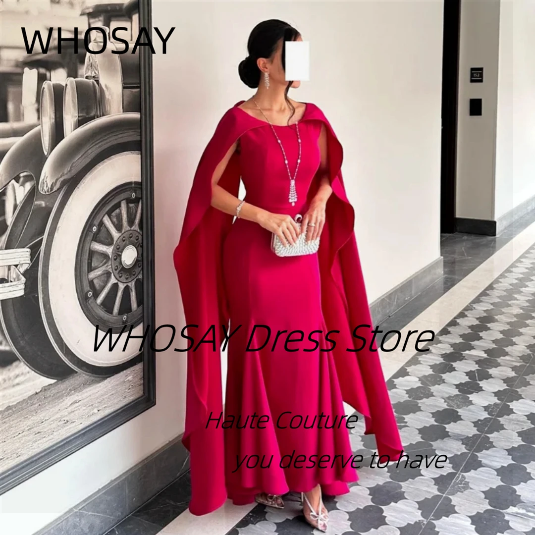 

WHOSAY Vestidos De Fiesta Scoop Neck Evening Dresses Customized Flutter Sleeves Prom Dress Saudi Arabia Special Party Gowns
