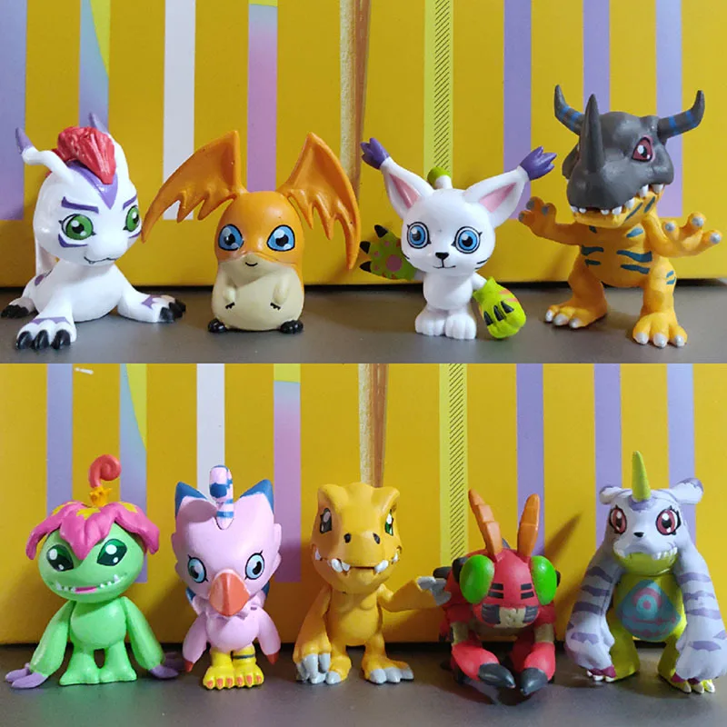 9Pcs/Set Digimon Adventure Agumon Gabumon Piyomon Tentomon Palmon Gomamon  Patamon Tailmon Figure Model Toys Q Version Dolls