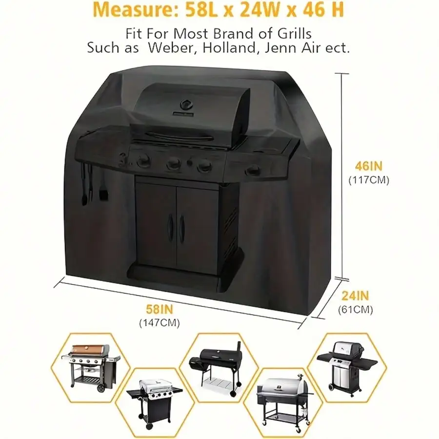 Full Coverage Waterproof BBQ Grill Cover, Garden Furniture Cover, Patio Furniture Cover - Dustproof And Durable Oxford Cloth, Suitable For Outdoor Patio And Garden BBQs. Windproof And Waterproof - With Strap Design For Secure Fastening