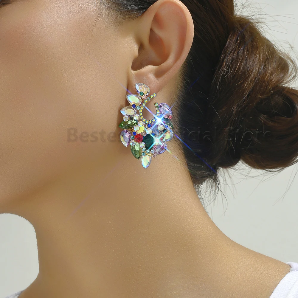 New Shiny Geometric Crystal Piercing Stud Earrings For Women Korean Fashion Luxury Original Charms Jewelry Statement Accessories image 2