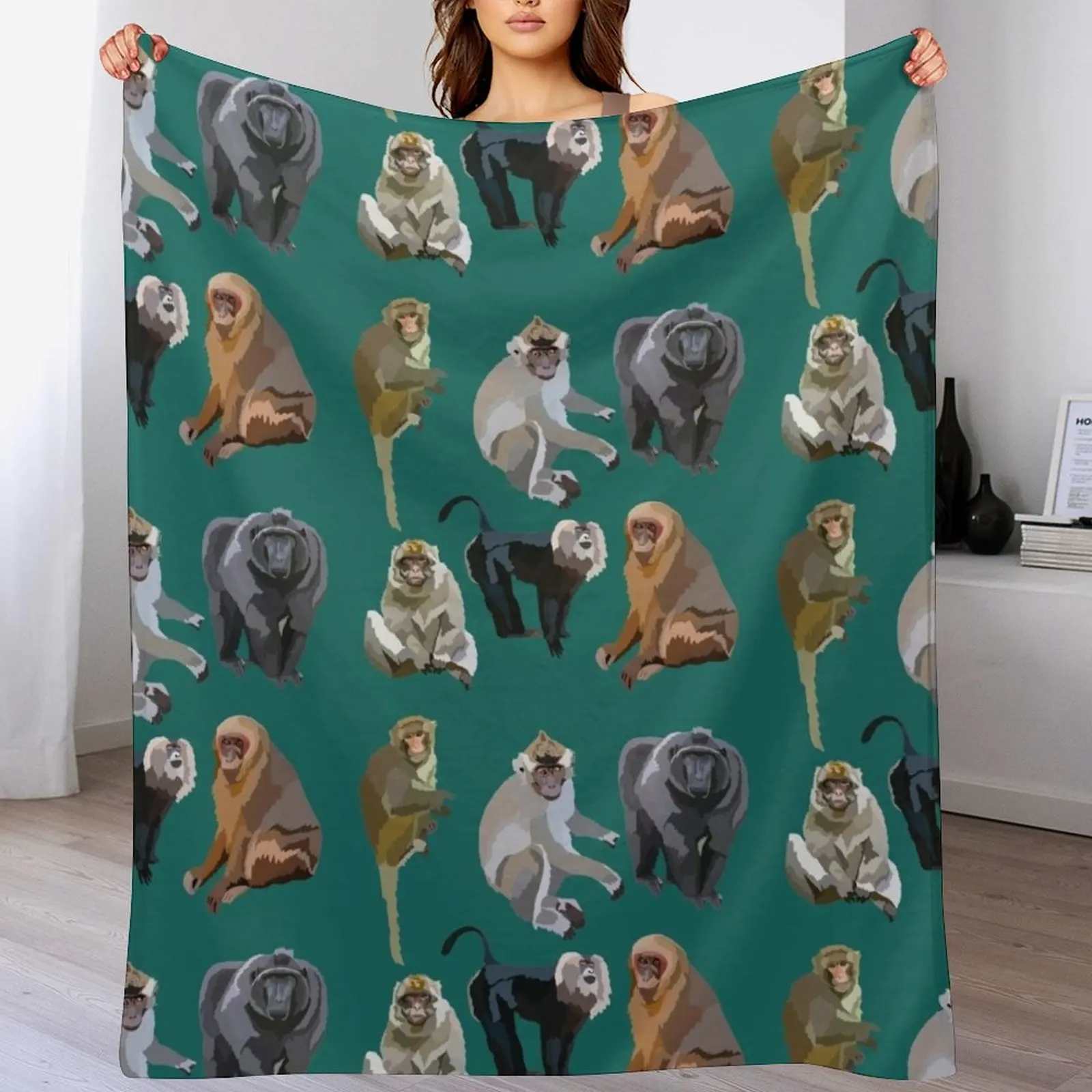 

M is for Macaque Throw Blanket Portable Lightweight Blanket for Travel Camping