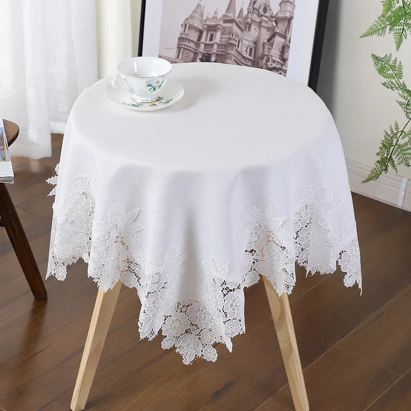 Table Cover White Linen Cotton Tablecloth Rectangular Flower American Fabric Nordic Tv Cabinet Table Cloth Lace Pattern Modern