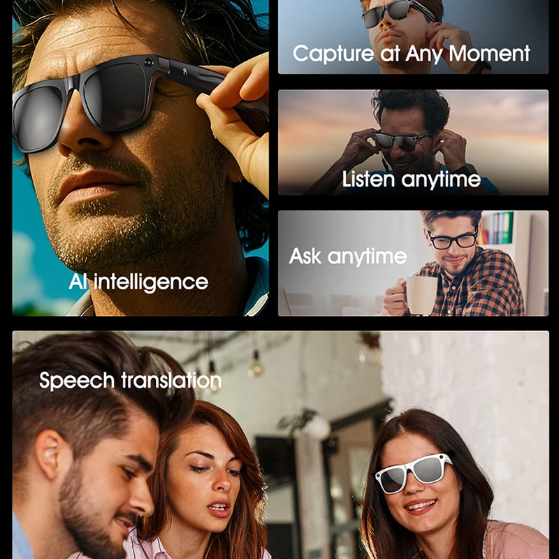 Lige ai óculos inteligentes com câmera led lanterna toque esportes óculos de sol bluetooth chamada vídeo leitor música óculos para homens