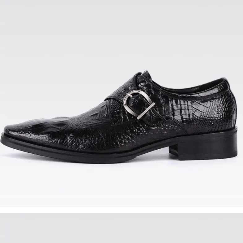 Formal Mens Shoes Extra Large Size Crocodile Pattern PU Leather Trendy Designer Buckle Strap Dress Male Business Work Footwear