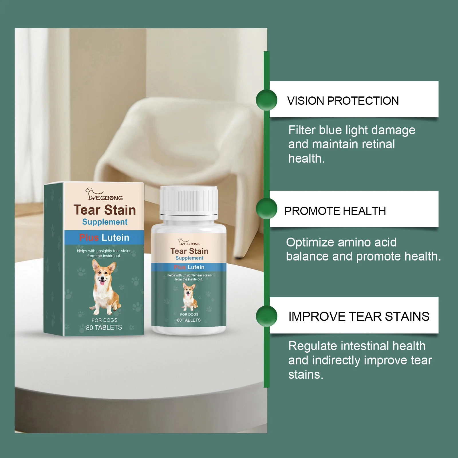 Yegbong Dog Tears, Gentle Cleansing Pet Dog Tears Eye Care Cleansing Tablets