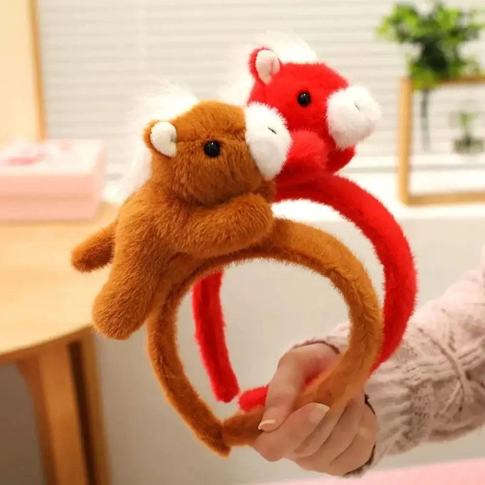 

Exquisite Cartoon Horse Hair Hoop Pony Plush 2026 New Year Headband Mascot Headwear New Year Headpiece New Year Dress Up