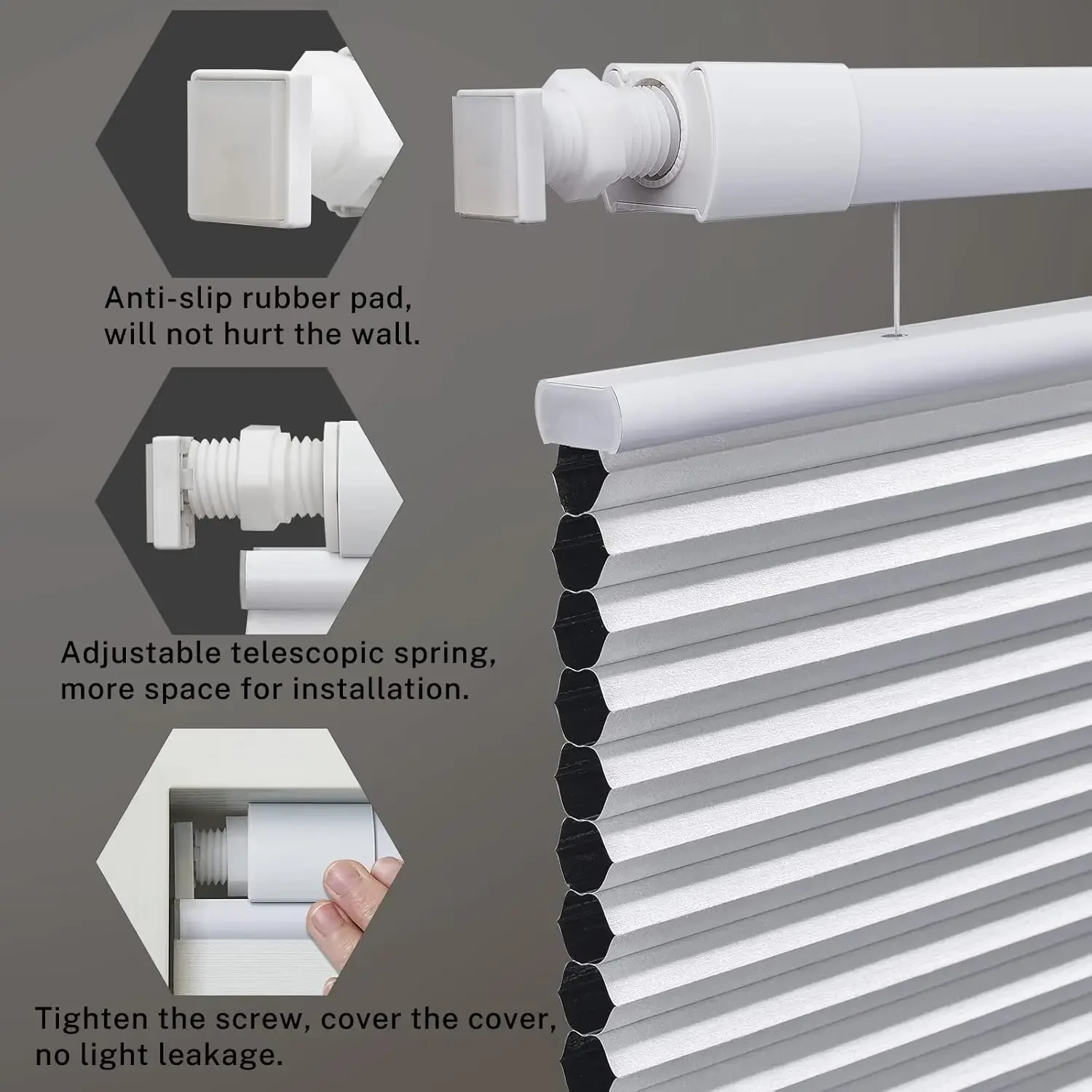 

Экологичные беспроводные сотовые шторы с верхним и нижним управлением без инструментов и сверления для окон, 100% затемнение, белые, 34 1/2 дюйма