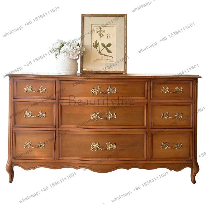 

French medieval solid wood bedroom bedside storage cabinet small apartment living room decorative cabinet