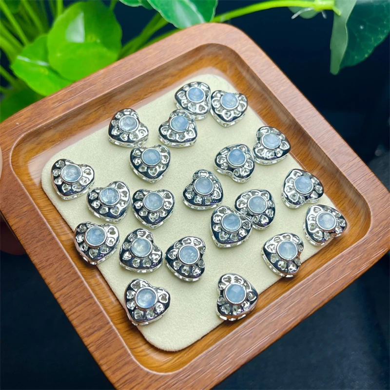 5PCS Natural Aquamarine Heart Carving Healing Reiki Fashion Gemstone Jewelry  For Friends Gift 13MM