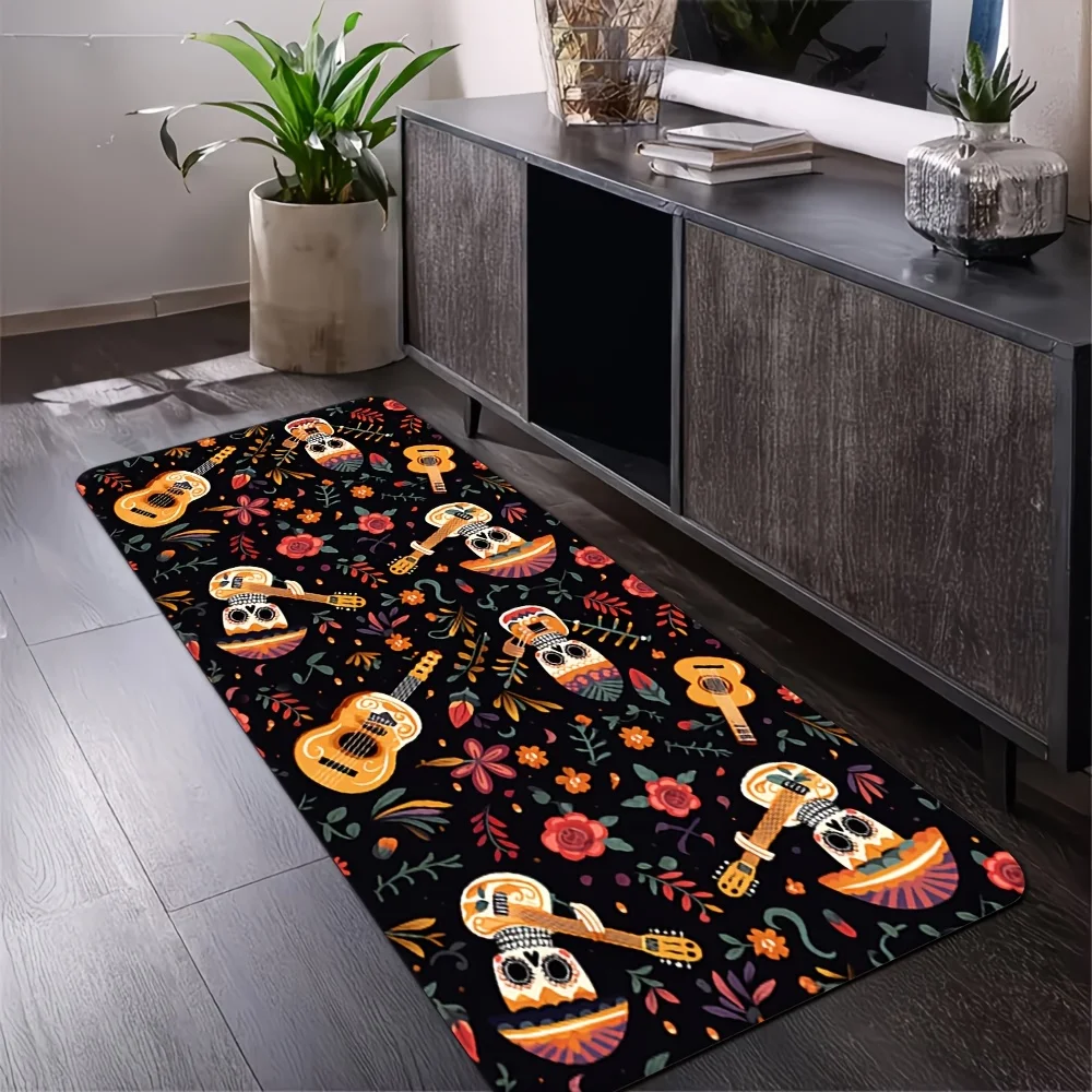 Gothic Red Rose Black Background Art Print Floor Runner Non-Slip Decorative Hallway Mat for Luxury Home Corridor Styling