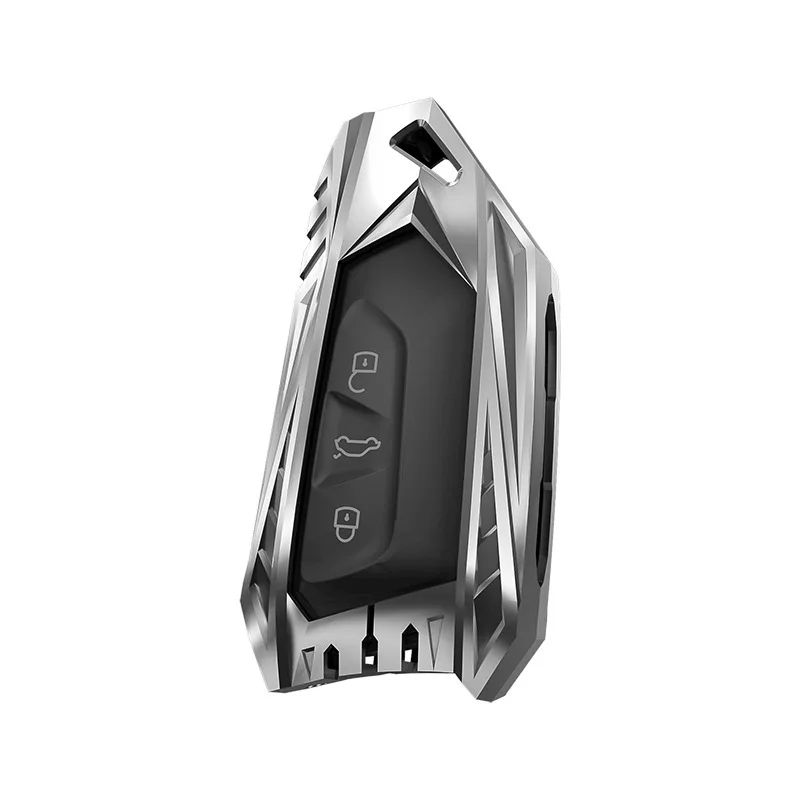 

Premium Zinc Alloy Mecha Armor Key Case Cover for Volkswagen Golf 8 - Protective Full Wrap Shell Key Bag Chain