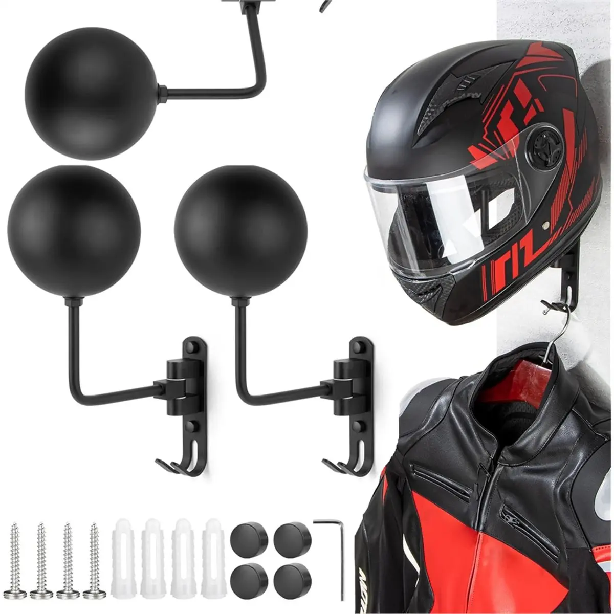 2026 Trend Helmet Holder Wall Mount -3 Pack 180° Rotation Helmet Hanger for Motorcycle Bike Racing Outerwear Sports Gear Display