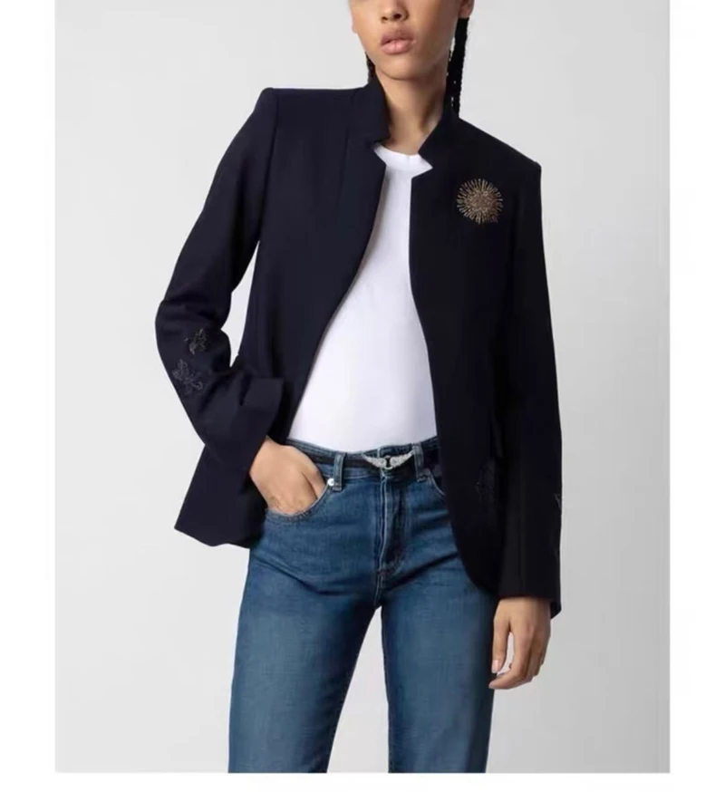 Cross-border e-commerce winnerz24Z@&V. Sa Diger\'s autumn/winter design appliqué diamond commuter structured minimalist blazer