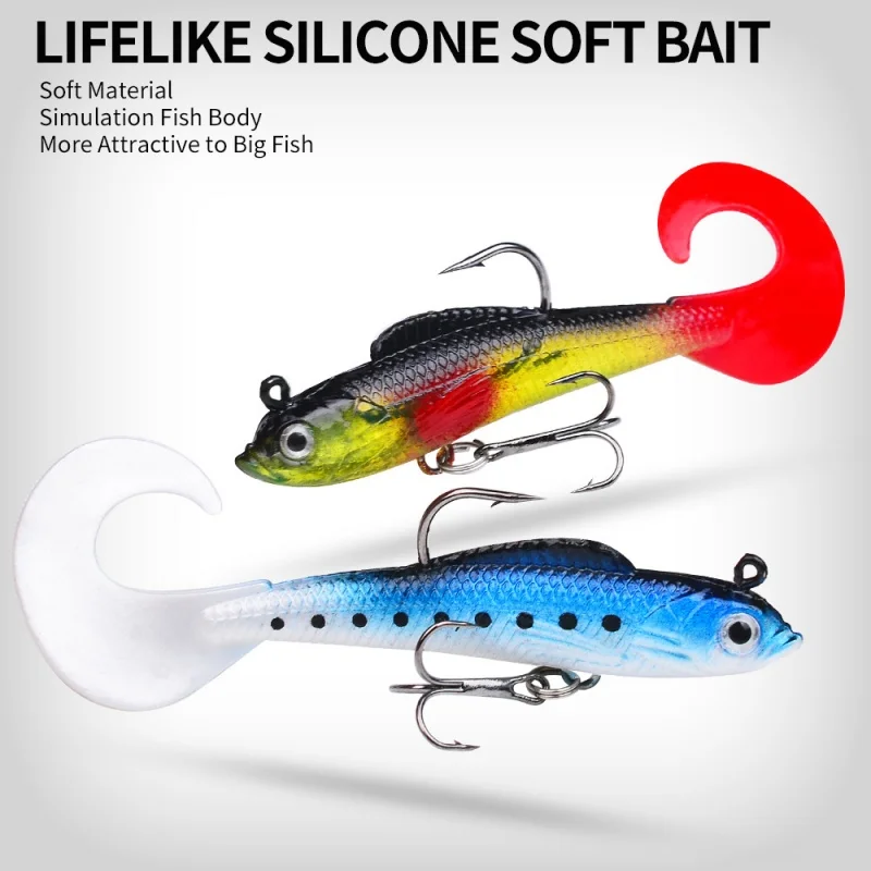 New 5/1PC Artificial Silicone Fishing Lures Soft Bionic Swimbait Curl Tail Lead Headed Fish Bait with Hooks Sinking Baits Tackle