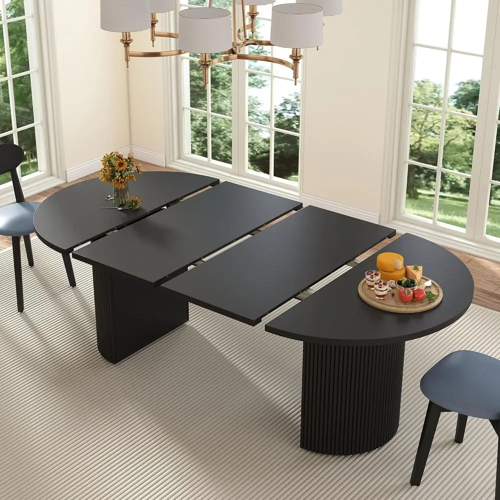 

Expandable 4-8 Seater Oval Dining Table with Luted Base for Kitchen and Living Room (Black)