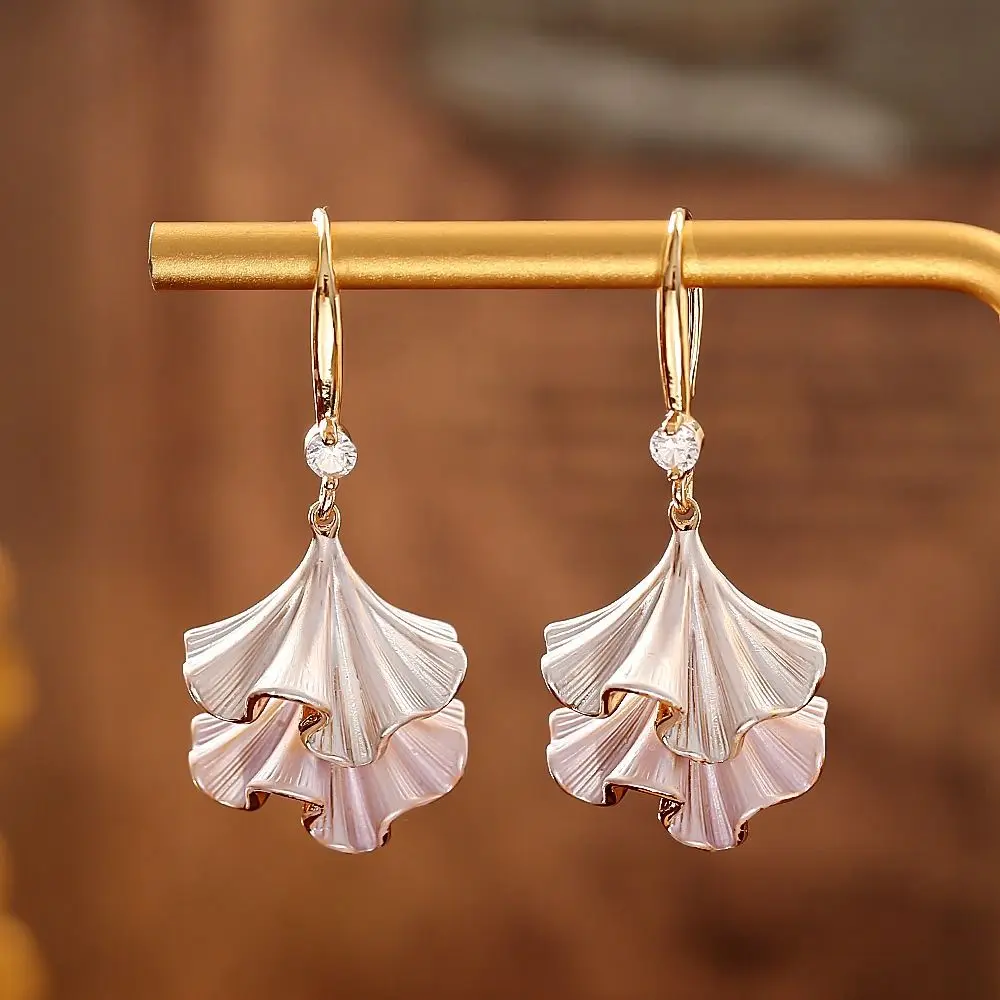 

Funny Double-layer Ginkgo Earrings Synthetic Rhinestone Creative Ginkgo Ear Pendant Alloy Unique Sweet Earrings Jewelry Women