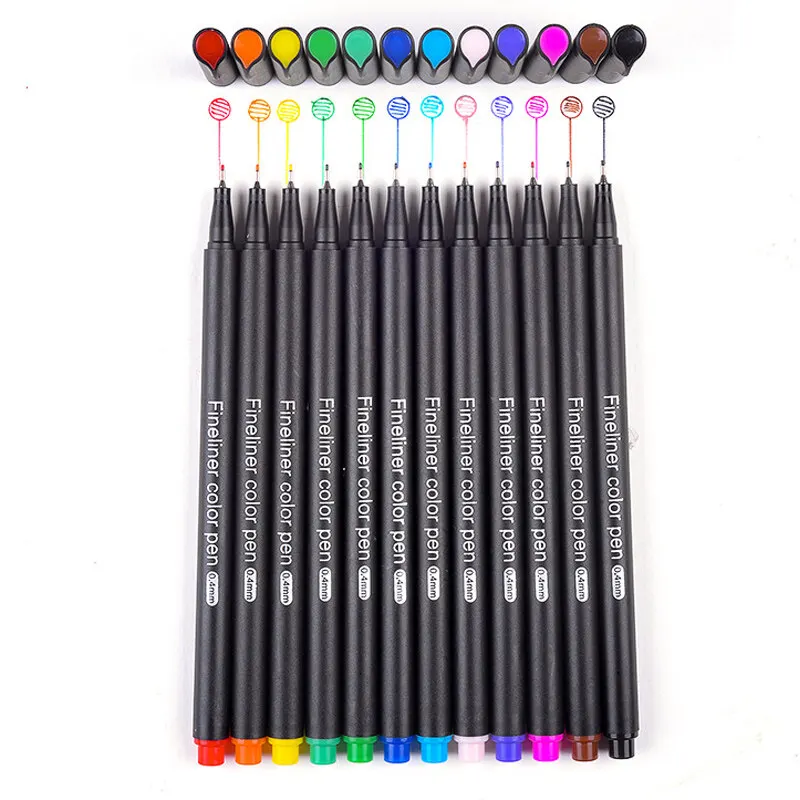 12 Color/Set Multicolor Fineliners 0.4mm Quick-Drying Student Painting Graffiti Watercolor Gel Pen