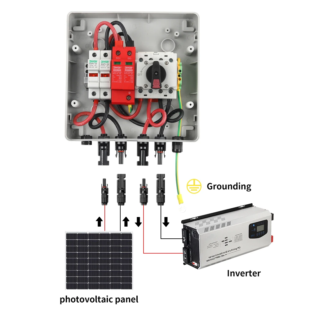 Solar Photovoltaic PV Combiner Box 1 In 1 Out 1000V DC Fuse Isolation Switch SPD Lightning Protection IP65 Wall-mount Waterproof