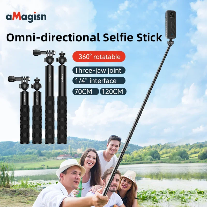 aMagisn Omni-directional Selfie Stick for Insta360/DJI/GoPro 360° Rotation Aluminum Alloy Selfie Stick Accessories