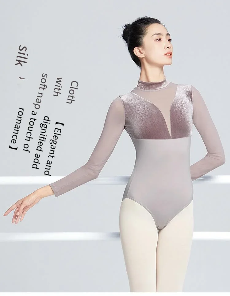 Traje de cuerpo de cuello alto de terciopelo para mujer, traje de práctica de baile latino, traje de práctica de baile para adultos, traje femenino de manga larga