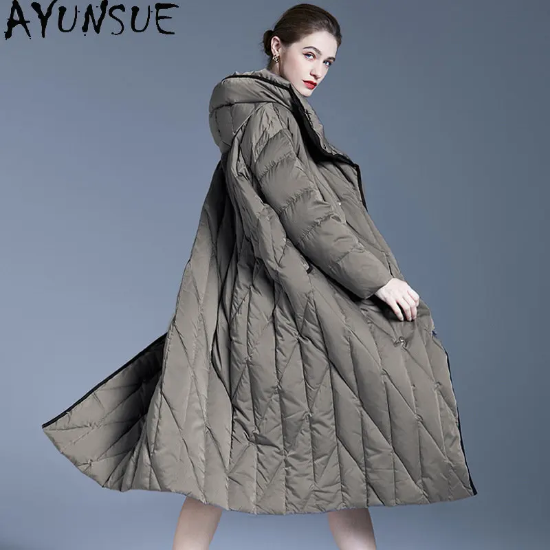 

AYUNSUE Warm Women Winter Down Jackets Loose 90% White Duck Down Coats Hooded Casual Puffer Jacket Women Abrigo Mujer SGG1028