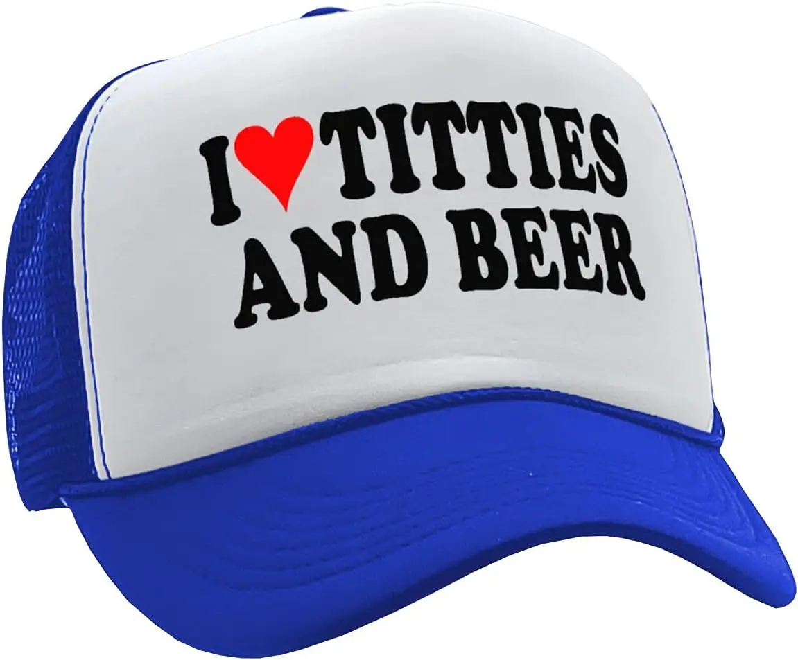 I Heart Titties and Beer - Love Funny Gag - Vintage Retro Style Trucker Cap Hat