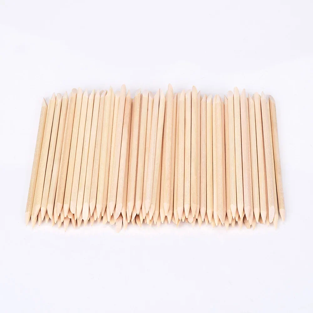 Juego de varillas empujadoras de cutículas de madera naranja para uñas, 100 Uds., producto para eliminar la piel muerta, decoración artística de uñas, manicura y pedicura, herramientas para uñas de doble cara