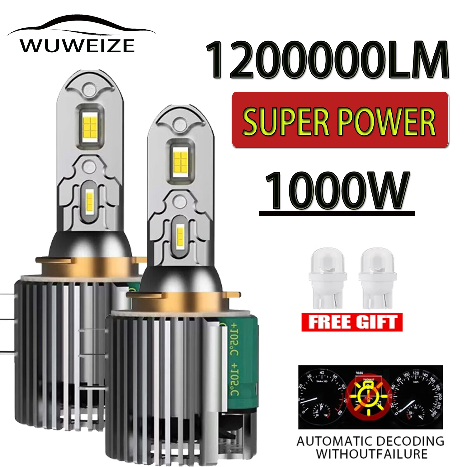 

WUWEIZE Turbo High Beam DRL Auto H15 1000W 12V 24V Hight Low Beam Len Daytime Running Lights for Golf BMW Benz VW MK7 Ford Mazda