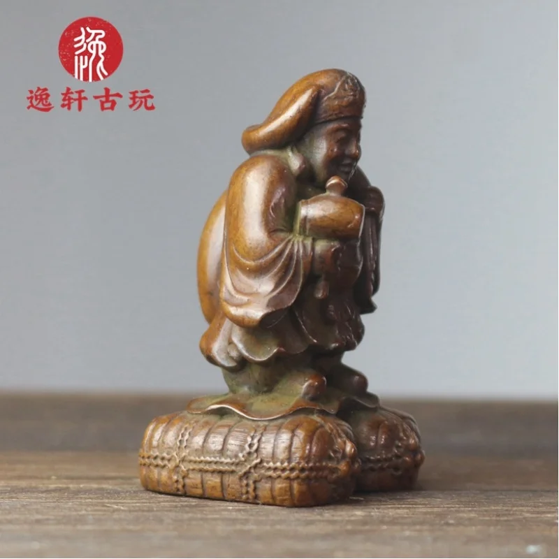 Antique copperware, copper hand-held piece, solid black celestial table, Japanese God of Wealth Buddha statue, tea pet