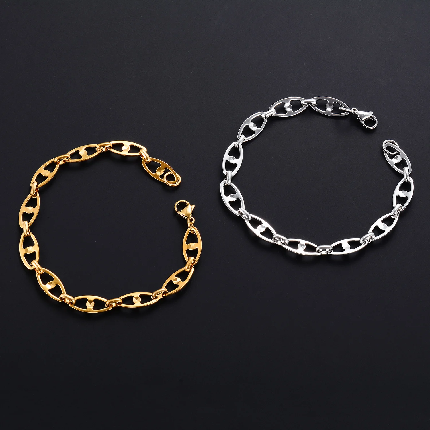 Wasserdichte Edelstahlkette mit geometrischen Gliedern, niedlichem Schweinsnase-Motiv, hohler Schnitzerei, Hip-Hop-Schmuck für Männer und Frauen – Detail 6
