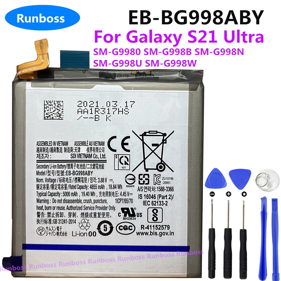 EB-BG998ABY 5000mAh Phone Battery For Samsung Galaxy S21 Ultra S21Ultra 5G G998 SM-G9980 SM-G998B SM-G998N SM-G998U SM-G998W