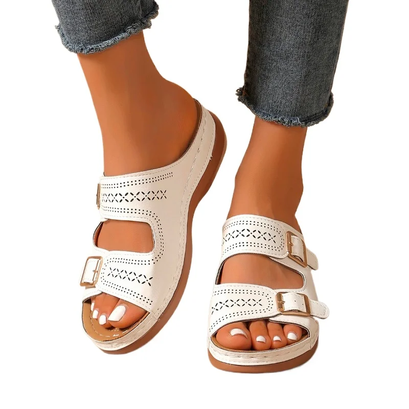 

Летние модные шлепанцы 2026 года: женские ортопедические туфли с открытым носком, нескользящие сандалии на платформе-танкетке в ретро-стиле для женщин