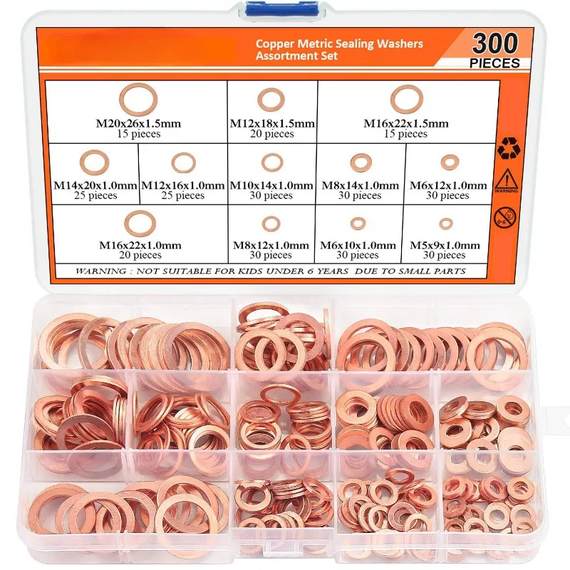 

BIESUO 300/200/360pcs copper tight oil seal gasket set flat washer round copper seal ring bo