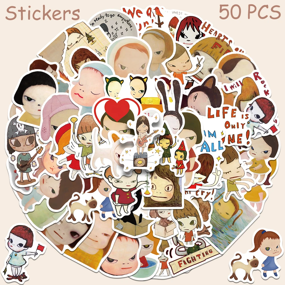 50pcs Japanese Designer Yoshitomo Nara  Stickers Decals For Phone Laptop Luggage Refrigerator Notebook Cartoon Graffiti Stickers