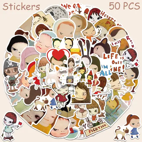 50pcs Japanese Designer Yoshitomo Nara  Stickers Decals For Phone Laptop Luggage Refrigerator Notebook Cartoon Graffiti Stickers