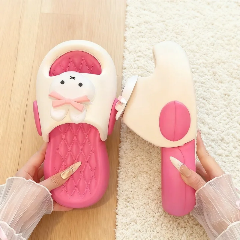 Miffy Thick Sole Slippers 2026 New Cartoon Bunny Color Block Non Slip Summer Indoor Outdoor Slides Kawaii Gift for Women