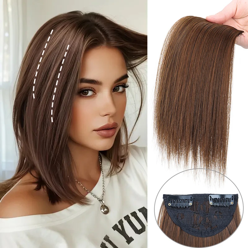 قطعتان من وصلات الشعر الاصطناعية القصيرة المستقيمة بمشبك في دبوس الشعر قطعة واحدة من وسادة الشعر المزيفة للنساء #1