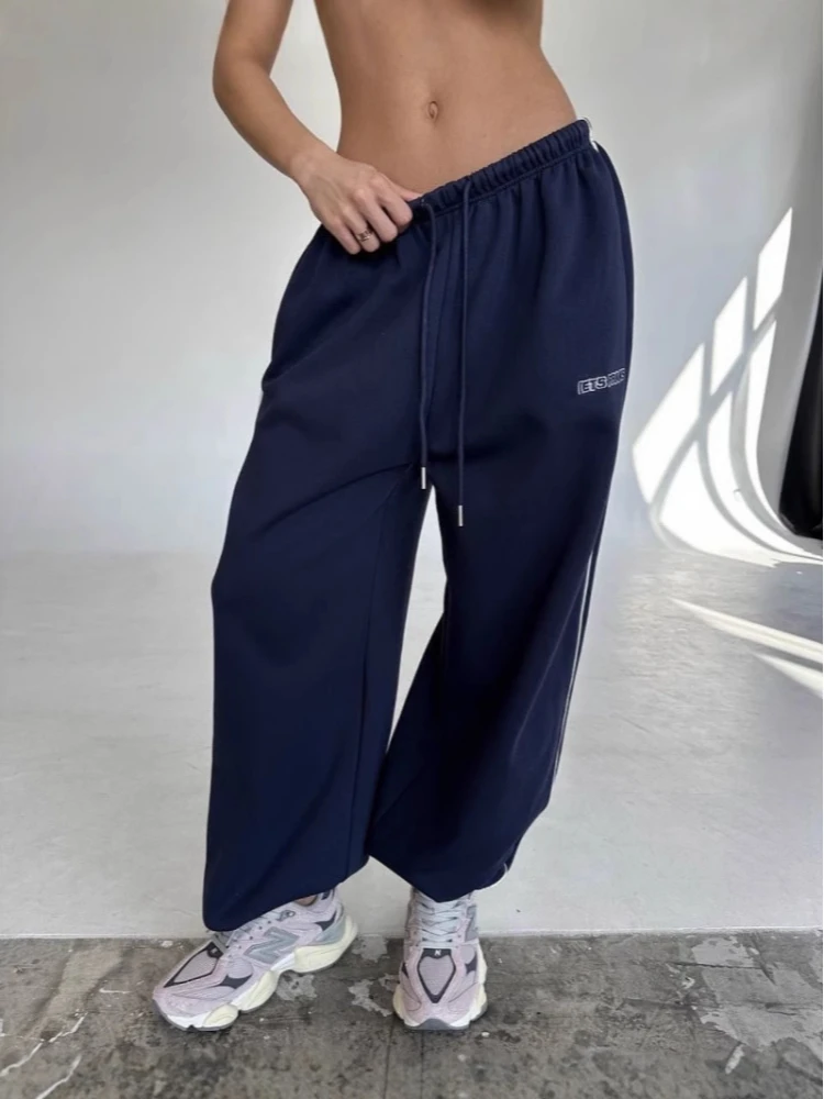 Immagine 7: Pantaloni sportivi a gamba larga primaverili, pantaloni casual a gamba dritta e ampia, comodi a righe, stampe alla moda per uomo e donna