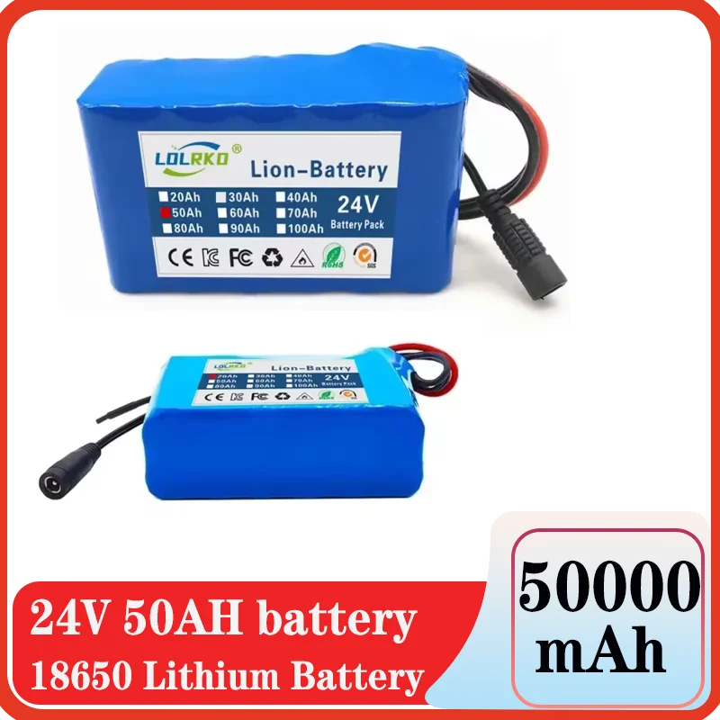 

NEW High-capacity 24V 50Ah 18650 Lithium Battery Pack - 6S2P 50000mAh Rechargeable Li-ion Battery with Fast Charger