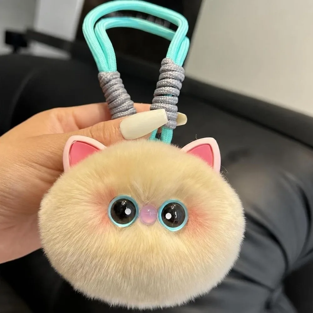 Portable Braided Hand Rope Cat Keychain Faux Rabbit Fur Kawaii Bag Charm Cartoon Soft Key Holder Gift