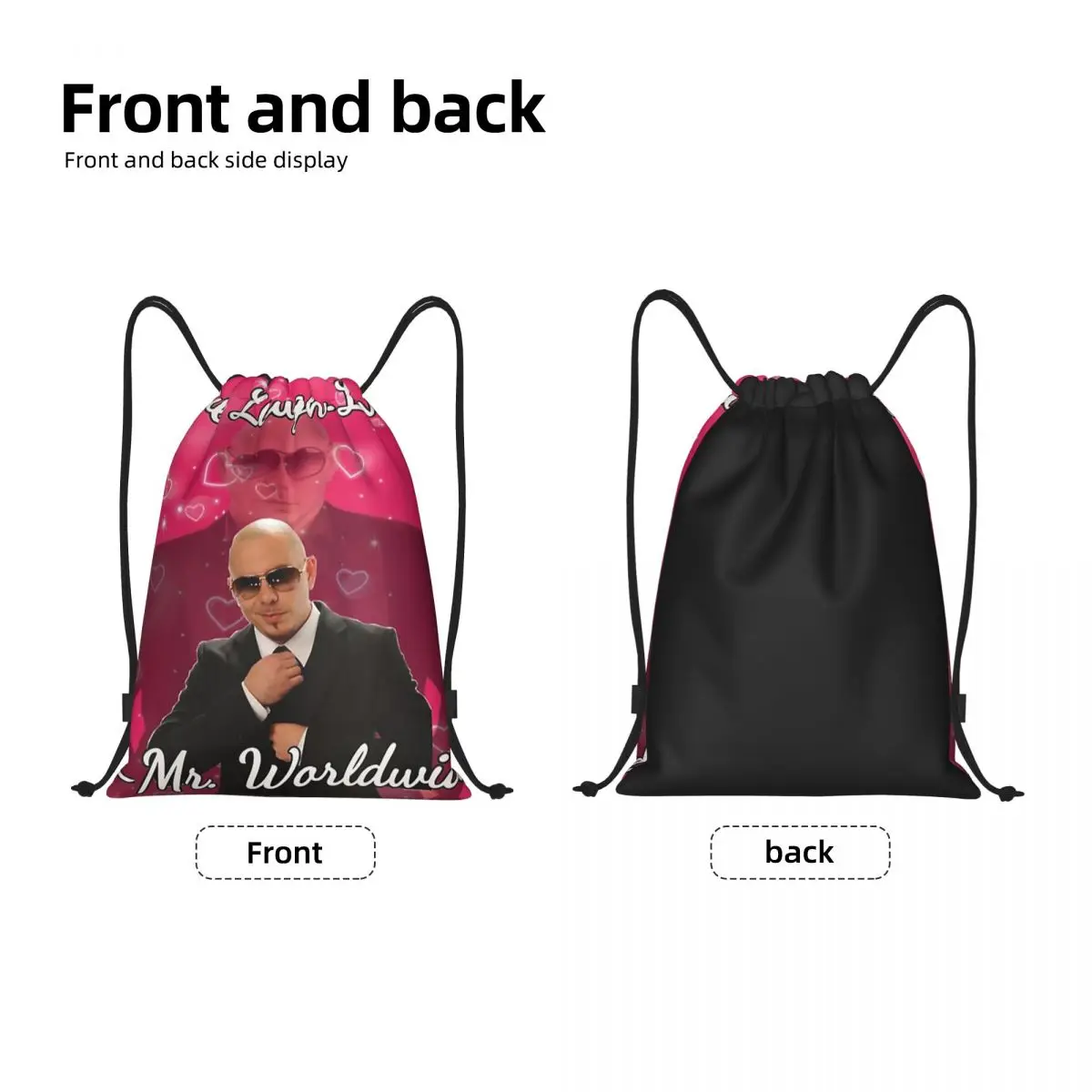 Mr. World Rapper Pitbull Says Drawstring Bags Women Men Foldable Gym Sackpack To Live Laugh Love Shopping Storage Backpacks