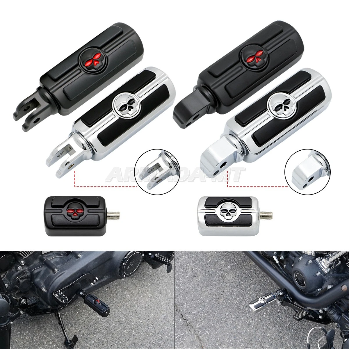 For Harley Sport Glide Street Fat Bob 114 107 Breakout Motorcycle Parts Skull Front Rear Footrests Footpegs Brake Shifter Peg