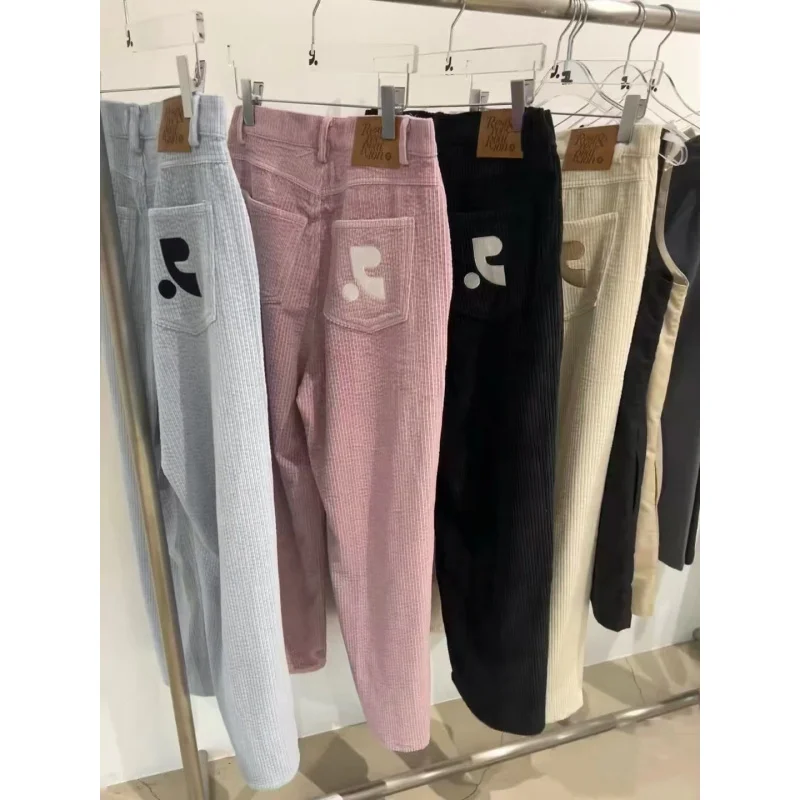

Spot Goods Korean Style Women's FashionRRAutumn and Winter New South Korea Niche Straight Loose Casual Pants Embroidered Corduro