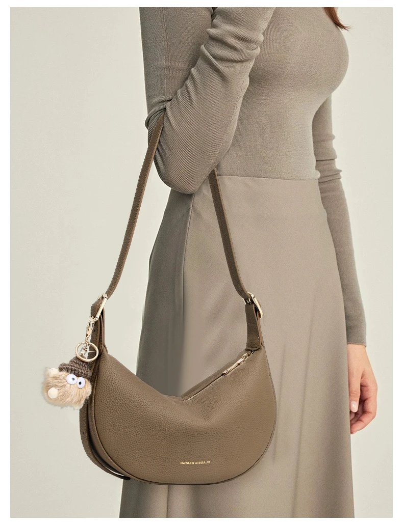Echte Leder-Umhängetasche für Damen, hochwertige Unterarmtasche, exquisites Design in Knödelform, weiße Einzelschultertasche – Detail 2