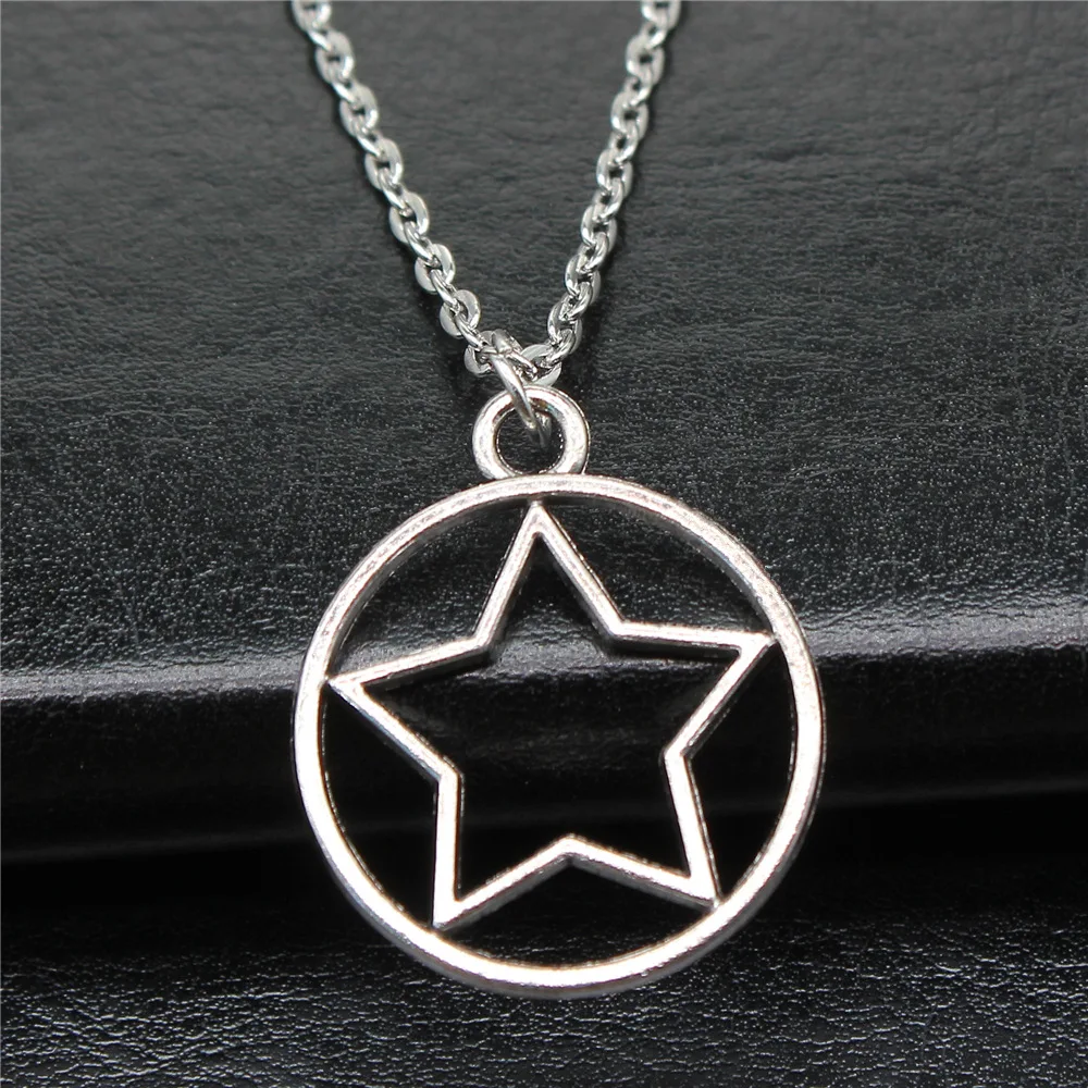 Dropshipping Antique Silver Color 28x24mm Round Hollow Star Pendant Necklace For Women