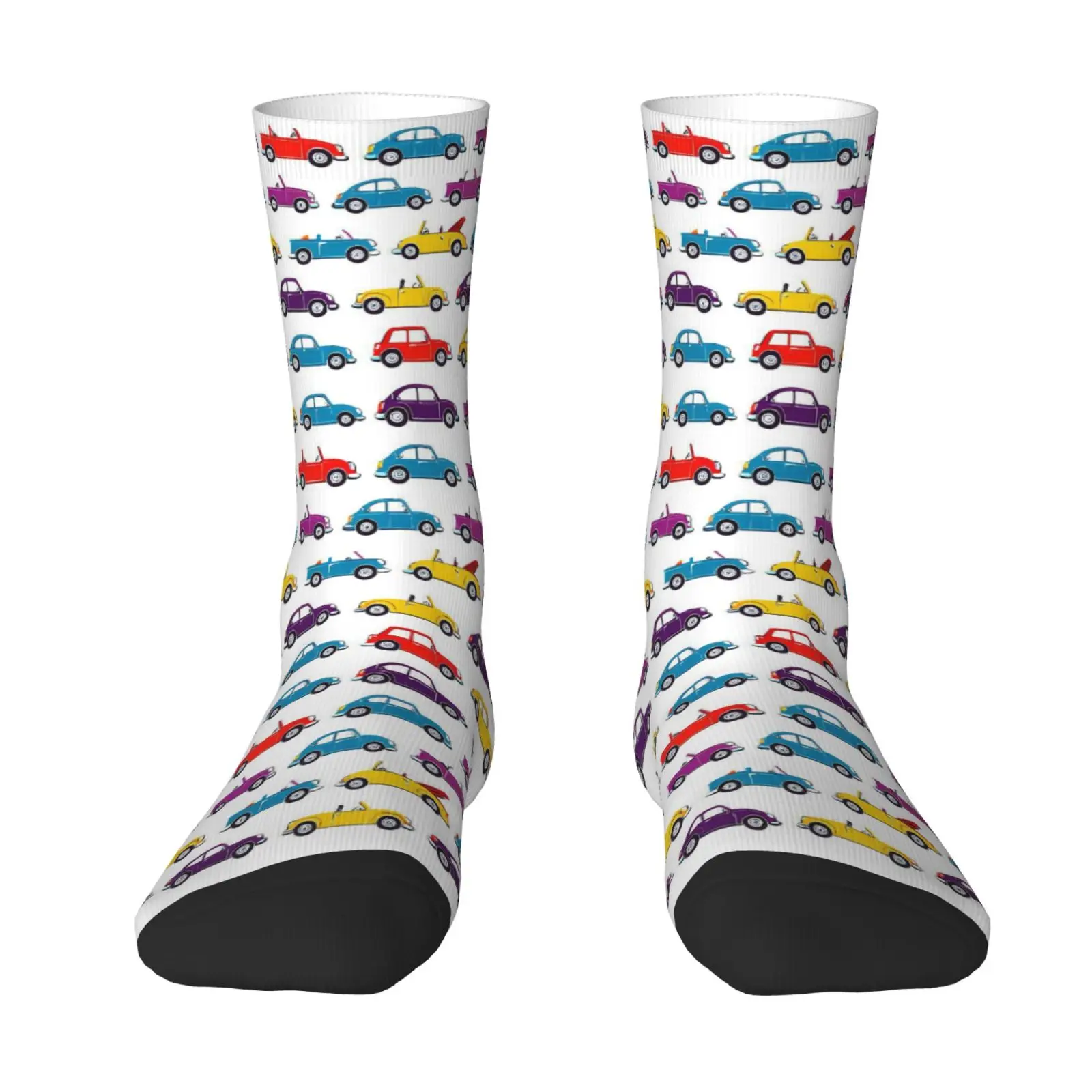 A Pair of Unisex Outdoor Socks Featuring a Car Pattern, These Mid-Calf Socks Are Perfect for Outdoor Sports