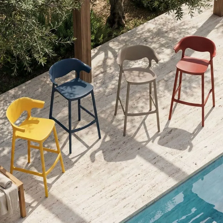 Nordic minimalist plastic bar chair Modern minimalist backrest Bar chair Household stackable designer high foot