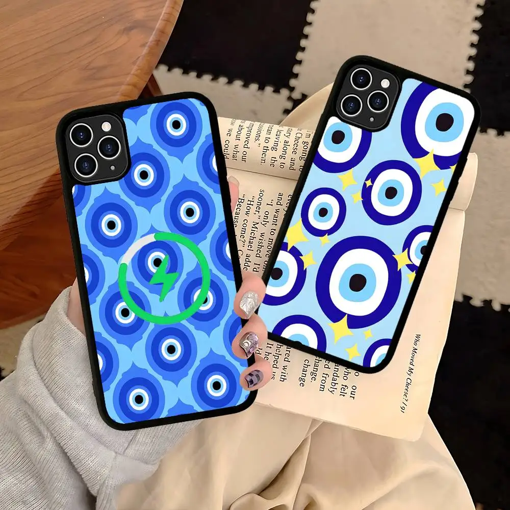 

Funny Turkish Lucky Blue Evil Eye Magnetic Matte Phone Case For IPhone 16 17 15 14 13 12 11 For Magsafe Wireless Charge Cover