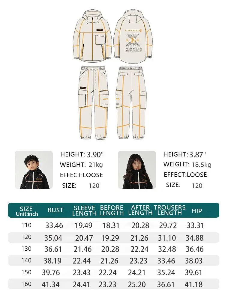 2024 Winter New Kids Ski Set Overalls Children Ski Suit Girls  Warm Windproof Waterproof Outdoor Snowboard Boys Jacket Clothing